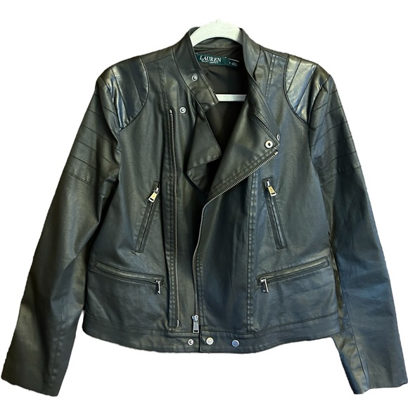 RALPH LAUREN Vegan Leather Moto Jacket Size Large - Picture 1 of 13